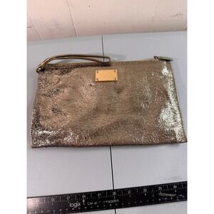 Michael Kors Wristlet Women OS Gold Good Crackle Leather Metallic Logo Clutch